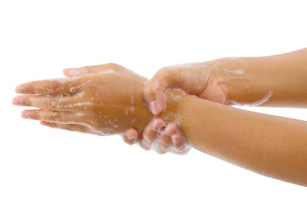 手洗的医疗程序步孤立、 全球洗手日. 免版税图库图片