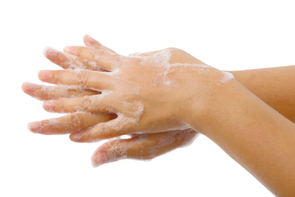 手洗的医疗程序步孤立、 全球洗手日. 免版税图库照片