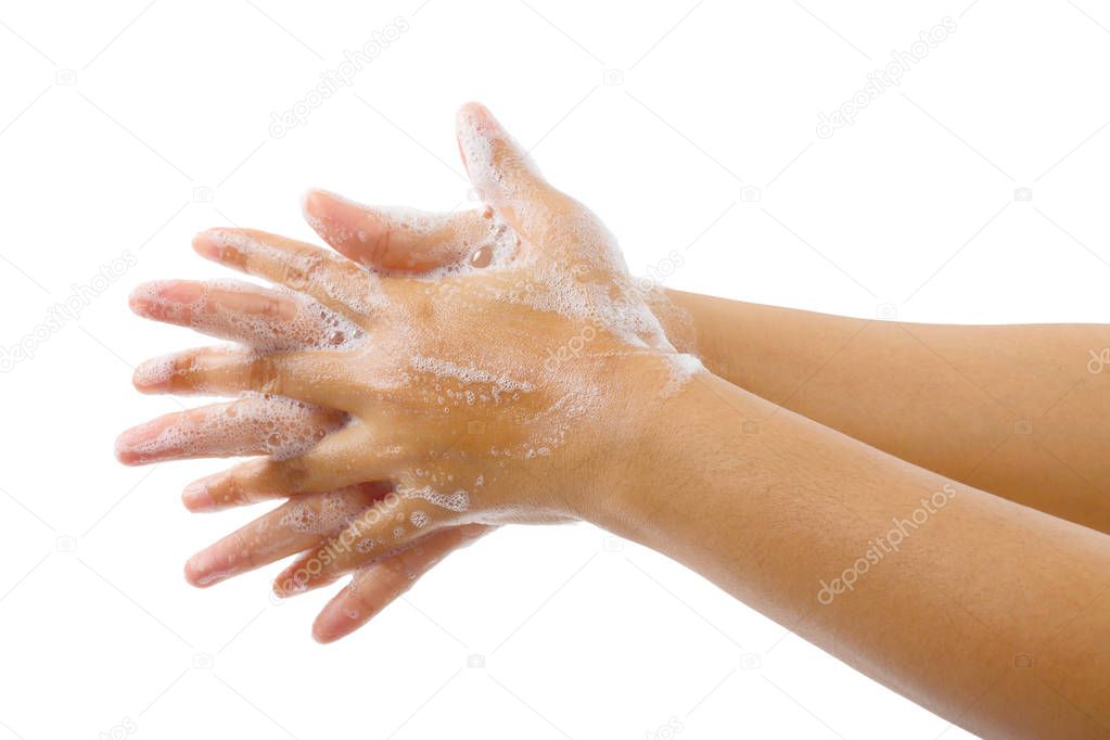 Hand washing medical procedure step isolated,Global handwashing day.