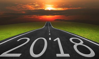 2018 kelime, iş ile yol ve manzara arka plan asfalt 