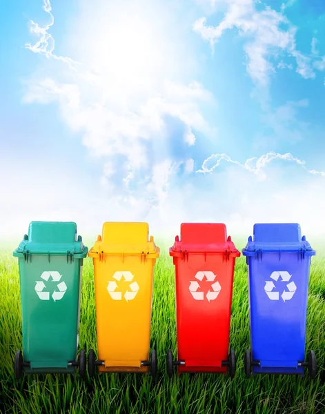 Colorful recycle bins in nature — Stock Photo, Image