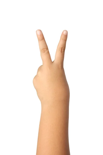 Sieg Kind Handzeichen isoliert auf weißem Clipping Pfad. — Stockfoto