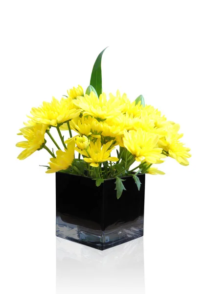 Yellow chrysanthemum flowers in vase isolated with clipping path — Stock Photo, Image