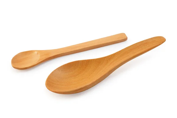 Wooden tablespoon and teaspoon isolated with clipping path — Stock Photo, Image