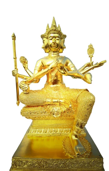 Golden statue of Brahma isolated with clipping path. — Stock Photo, Image