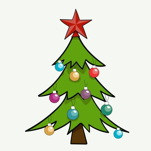 Vánoční strom s pestrobarevnými kuličkami izolované na bílém pozadí — Stockový vektor