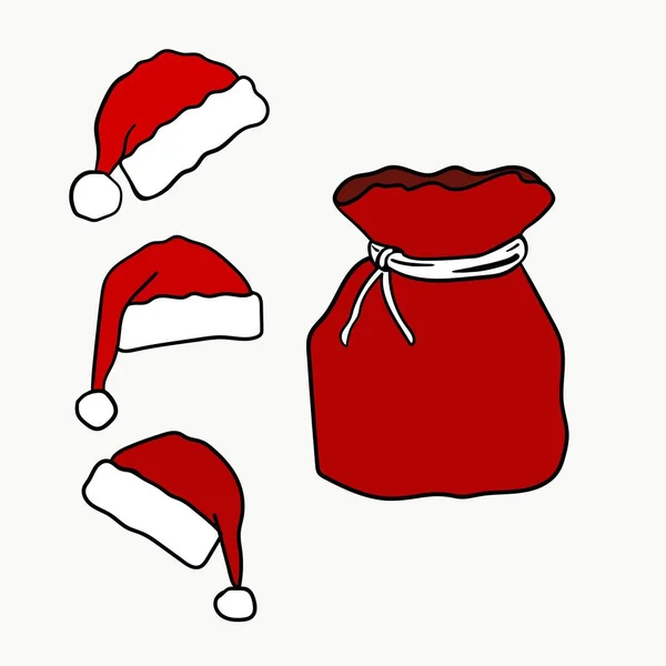 Bolsa de sombreros de Santa Claus, ilustración vectorial, aislado en blanco — Vector de stock