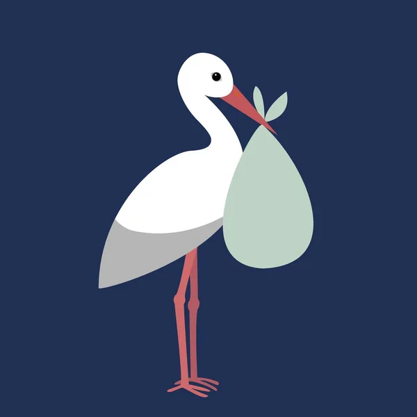 Card with a stork holding a scarf with a baby Stock Illustration