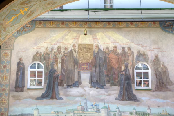 Igreja da Porta de São João Batista. Fragmento da pintura. Santíssima Trindade São Sérgio Lavra. Sergiev Posad, Rússia . — Fotografia de Stock