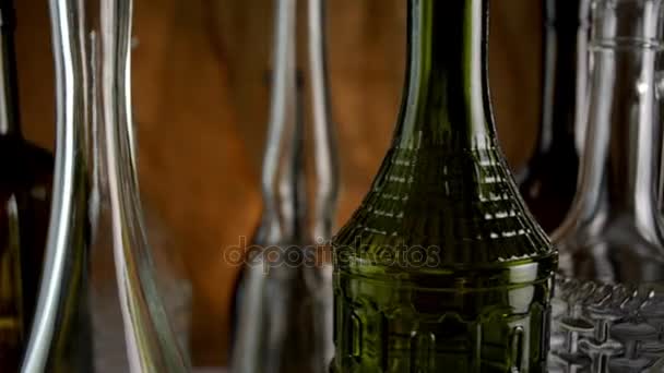 Empty wine bottles — Stock Video