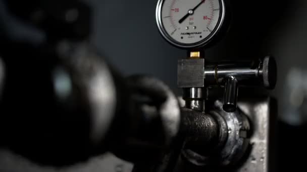 Close-up shot of valves and dials of wine making equipment — Stock Video
