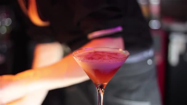 Preparação de Cocktail no balcão do bar . — Vídeo de Stock