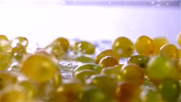 Uvas que caen en el agua — Vídeo de stock