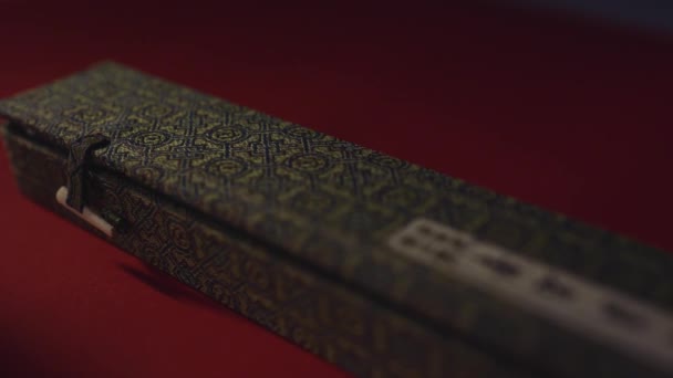 Schachtel und Pinsel für ein Kalligrafie-Nahaufnahme-Makro — Stockvideo