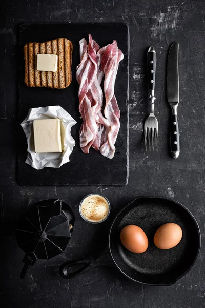 Cottura Colazione Pancetta Uova — Foto Stock