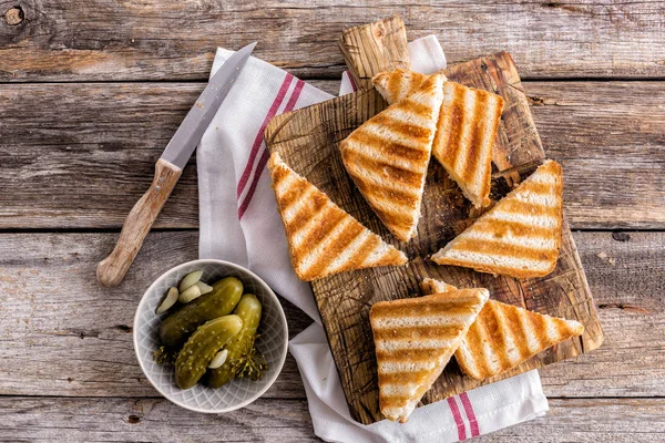 Hot Toasted Sandwich Panini Ham Cheese Wooden Cutting Board — Stock Photo, Image