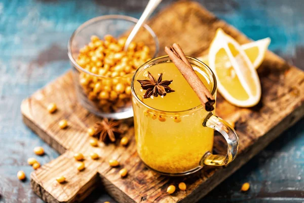 Sea Buckthorn Tea Hot Healing Berry Drink Winter Fall Season — Stock Photo, Image