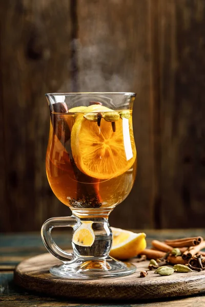 Grog Bevanda Calda Inverno Autunno Cocktail Speziato Rum Con Limone — Foto Stock