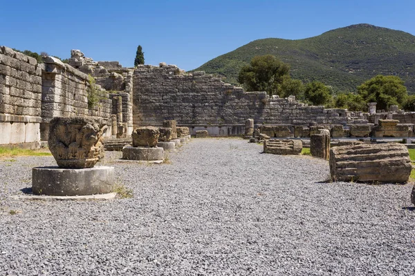 Pelaren ruiner på antika messini, messinia, Peloponnesos, Grekland — Stockfoto