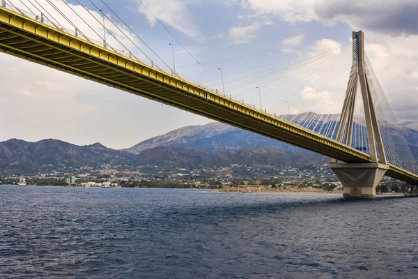 Cable-stayed suspension bridge crossing Corinth Gulf strait, Greece