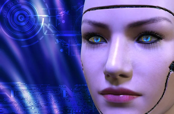 3d 渲染的一个女性机器人脸 — 图库照片