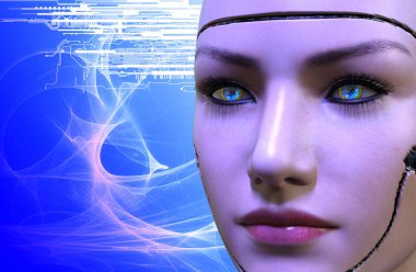 bir kadın robot yüz 3D render