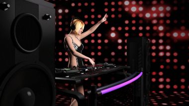 Seksi sarışın genç kadın dj müzik - 3d render