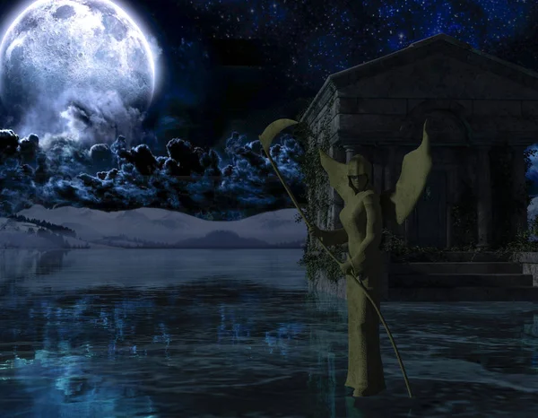 Anjo da Morte - Noite assustadora fundo com a lua — Fotografia de Stock