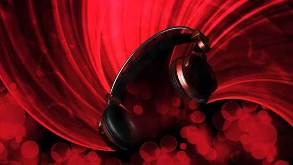 赤い光で赤いヘッドフォン図 — ストック写真