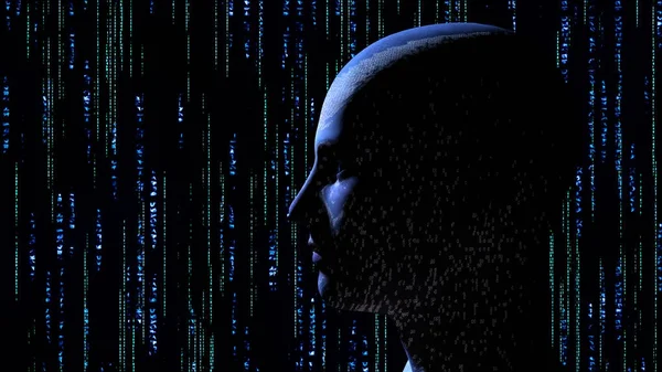 Mänskliga huvudet med binär kod på matrix bakgrund — Stockfoto