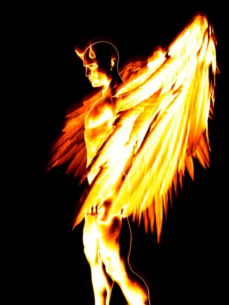 Yangında Şeytan karakter çizimi — Stok fotoğraf
