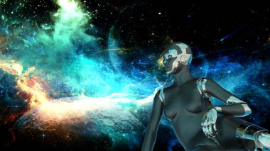 Cyborg kadın - uzay seyir Humanoid
