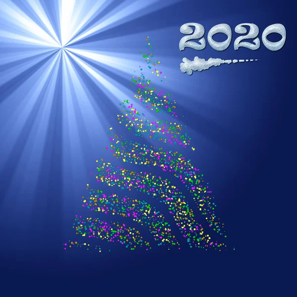 Árvore de Natal Bokeh no fundo de raio de luz — Fotografia de Stock