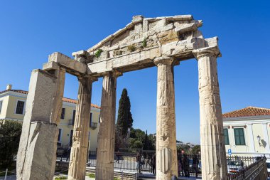 Athens, Greece - March 1, 2020: The main gate in ancient Roman Agora, in Athens, Greece.