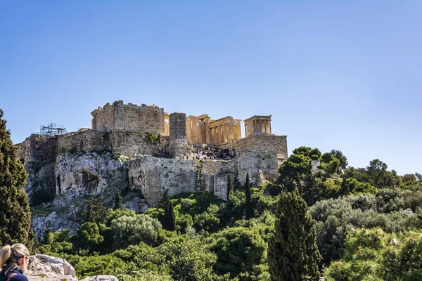 Vista Acrópolis Desde Colina Del Areópago Atenas Grecia — Foto de Stock