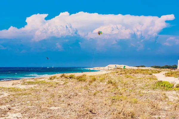 Agios Ioannis Beach Lefkas Island Greece Colorful Power Kites Span — Stock Photo, Image
