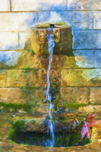 Fountain Leaf Stone Wall Digital Paint — Stock Photo, Image
