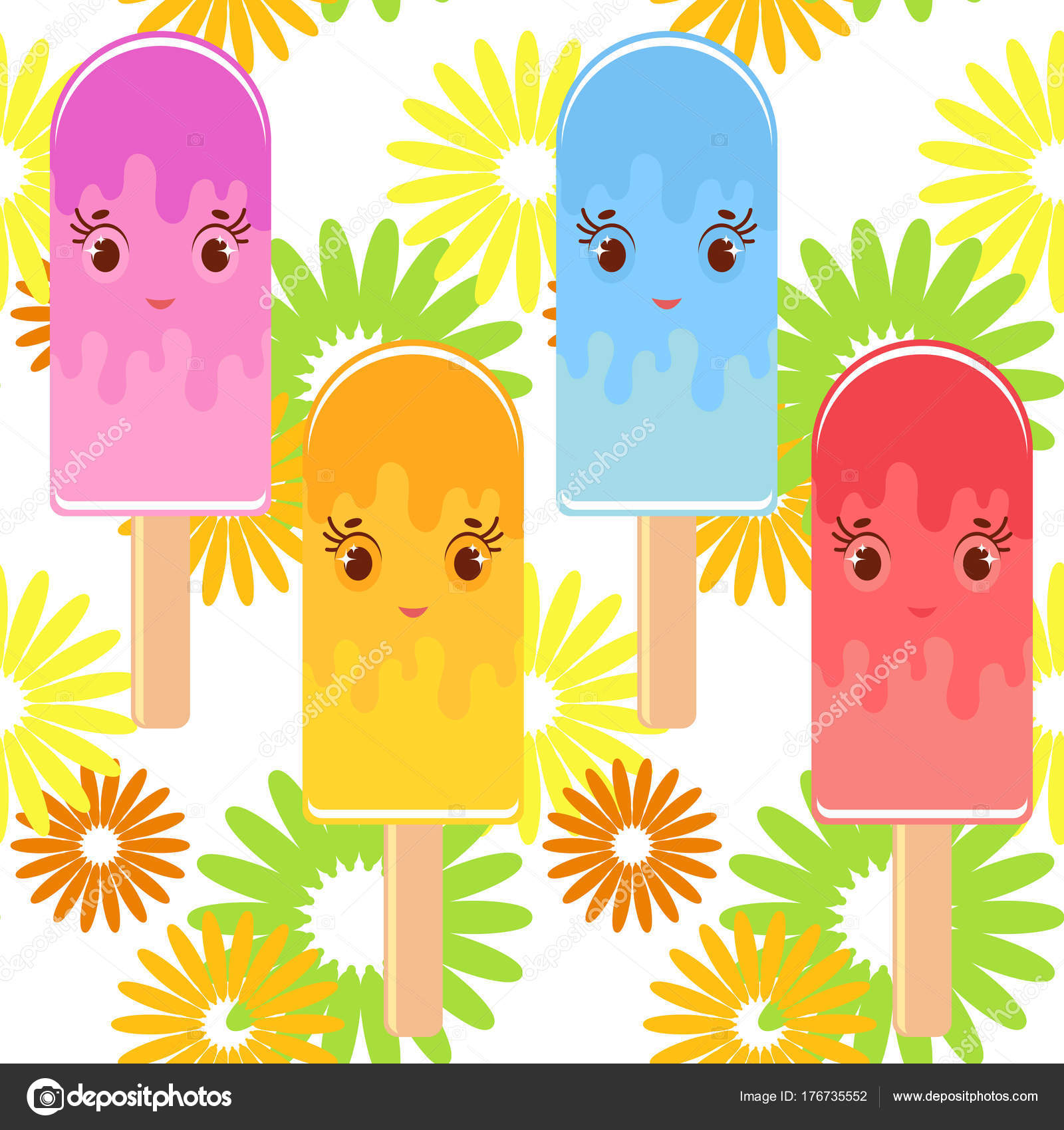 Set Of Flat Colored Isolated Cartoon Ice Cream On White