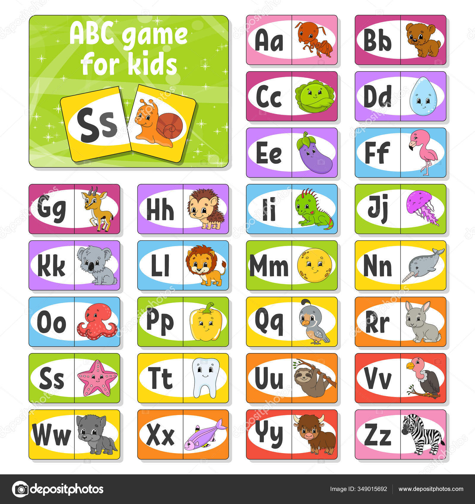 Set Abc Flash Cards Alphabet Kids Learning Letters Education Developing