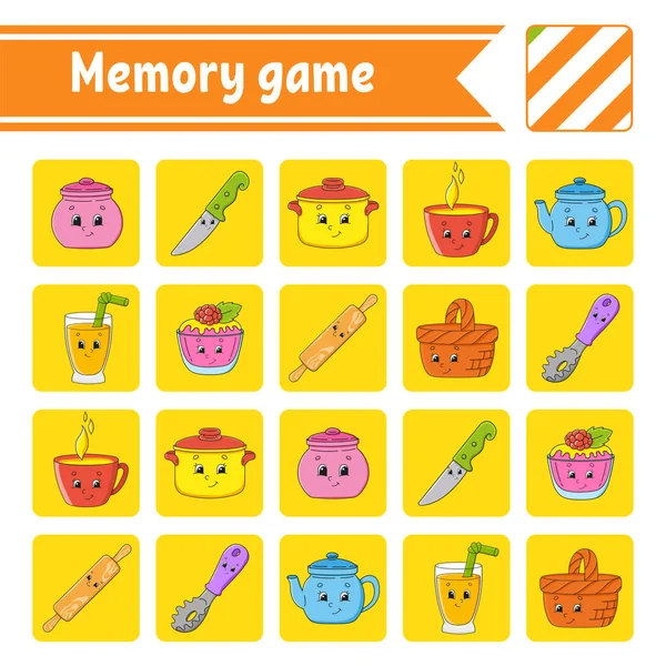 Memory game for kids. Education developing worksheet. Activity page with pictures. Puzzle game for children. Logical thinking training. Isolated vector illustration. Funny character. Cartoon style.