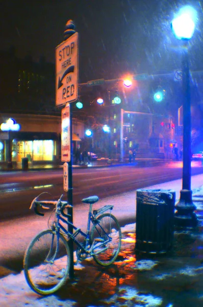 ニューヘブン で雪に覆われた冬の夜 — ストック写真