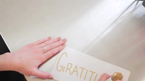 Female Hands Writing Gratitude — Stock Video
