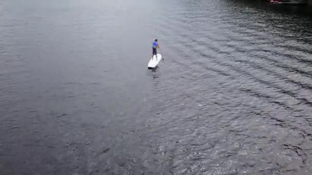 Widok z lotu ptaka człowieka Paddle Boarding — Wideo stockowe