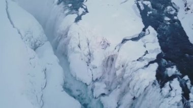 Gullfoss şelale kış, İzlanda gündüz, havadan görünümü
