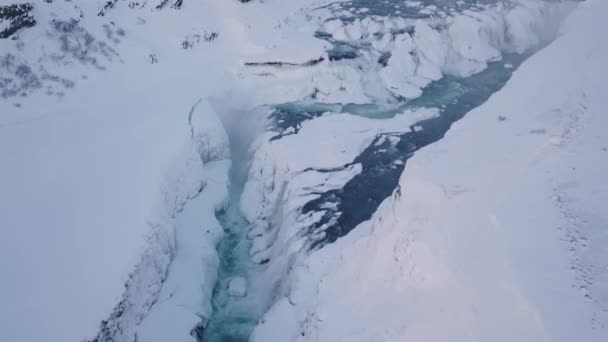 Вид Воздуха Водопад Галльфосс Зимнее Время Исландия — стоковое видео