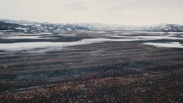 冬季在白天 冰岛上空的苔藓覆盖领域上空鸟瞰 — 图库视频影像