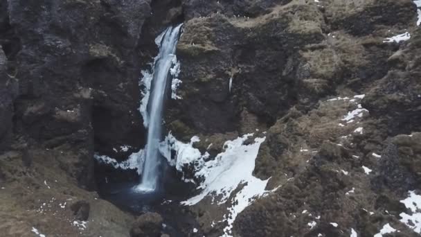 Luchtfoto Van Grote Prachtige Waterval Overdag Ijsland — Stockvideo