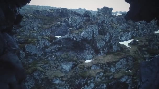 冰岛白天 Djupalonsandur 熔岩场鸟瞰图 — 图库视频影像