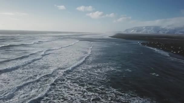 Vista Aérea Das Ondas Oceano Diamond Beach Durante Dia Islândia — Vídeo de Stock