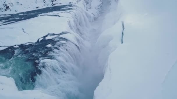 Widok Wodospad Gullfoss Ciągu Dnia Zimie Islandia — Wideo stockowe